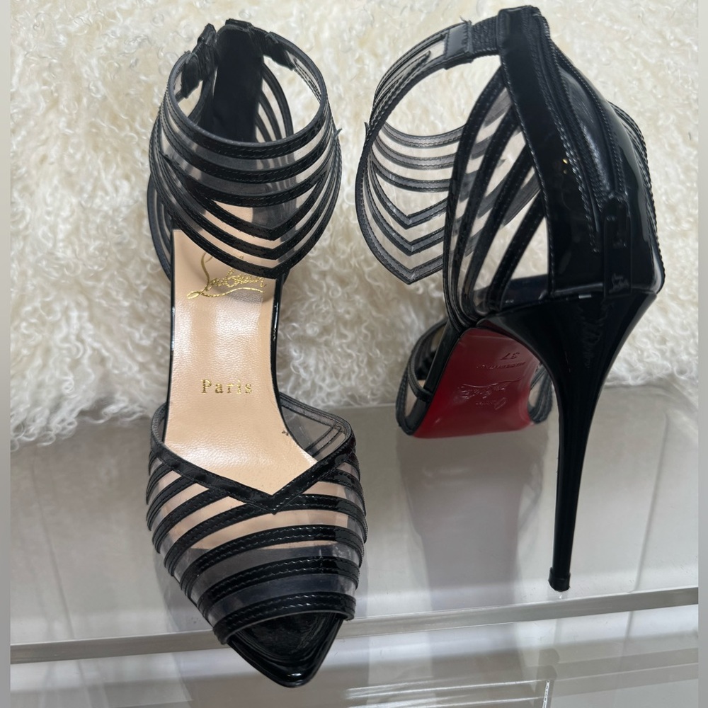 Christian Louboutin Maratena Black Pvc Ankle Strap Sandal